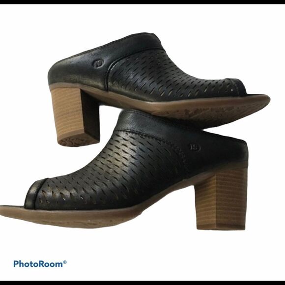 Josef Seibel Bonnie Clogs Womens 9M Black Perforated Mule Shoes Peep Toe Heels - Picture 1 of 4